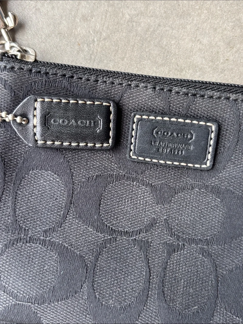 Coach Canvas Black Signature Logo Wristlet with Strap
